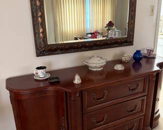 Serving table by American Drew with decorative mirror