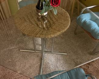 Glass, Chrome and Wicker table with 4 matching chairs