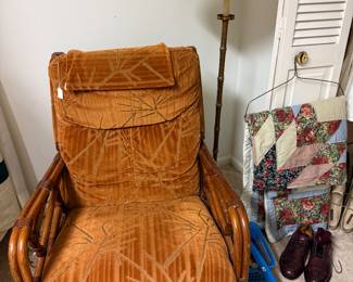 Vintage recliner/ rocker and bamboo brass floor lamp