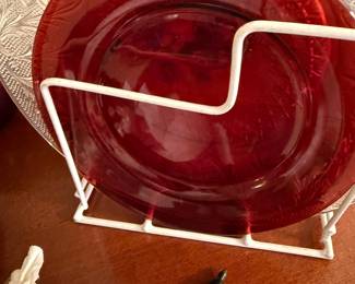 Red glass saucers