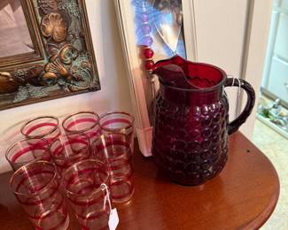 Vintage bar glasses and pitcher