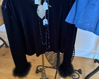 EVENING VELVET JACKET WITH ANTIQUE WATERFALL RHINESTONE NECKLACE