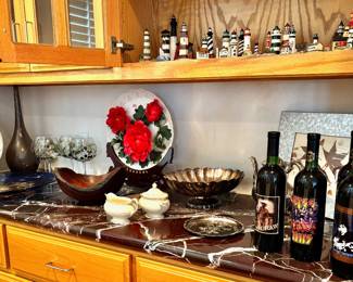 Chinese 3D Porcelain Plate, Collector Wine Bottles
