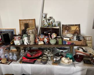 Two tables full of Asian artifacts Vintage never used Japan, China, Philippines, Thailand, something from all over Asia