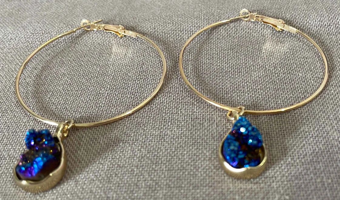 001 Drusy Gemstone Hoop Earrings