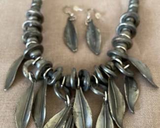 Leaves Necklace And Matching Earrings Pierced