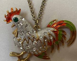 Betsy Johnson Rhinestone Rooster Necklace 
