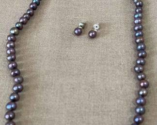 Purple Beaded Necklace Earrings 