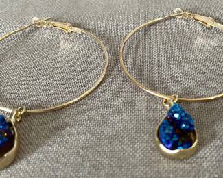 001 Drusy Gemstone Hoop Earrings