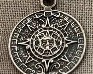 Aztec Medallion Pendant 925 Stamped MEX