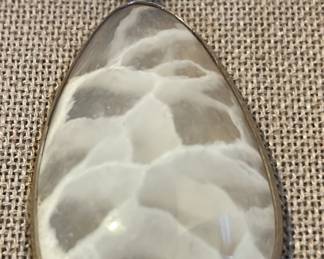 Indonesian Natrolite Stone Teardrop Pendant 925 Necklace