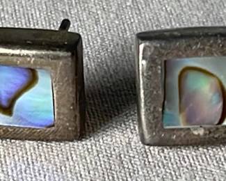 925 Stamped Abolona Like Inlaid Stone Earrings 