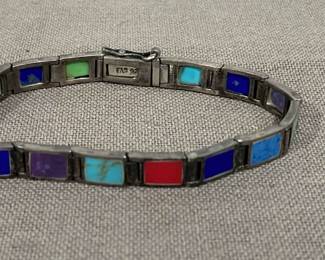 925 Multiple Inlaid Stones Turquoise Lapis Jasper