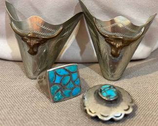 Turquoise Like Ring Bolo Tie  Boot Tips