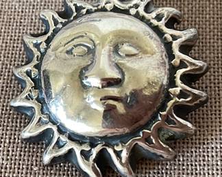Stamped 925 Silver Sunface Pin