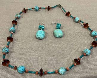 Turquoise Like Necklace Matching Earrings 