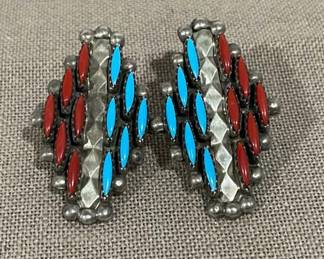 Turquoise Coral Like Sterling Earrings 