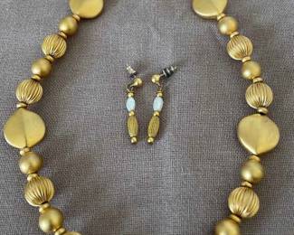 Costume Gold Colored Necklace Earrings  Pierced