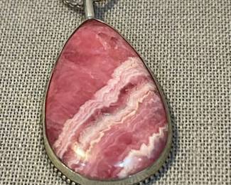 Natural Rhodochrosite Teardrop Pendant Necklace 925 Stamped