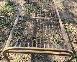 Military metal cot frame. Approximately 79.5 inches long X 30 inches wide X 17.5 inches high. (24 inches to top of head/foot rails.)
