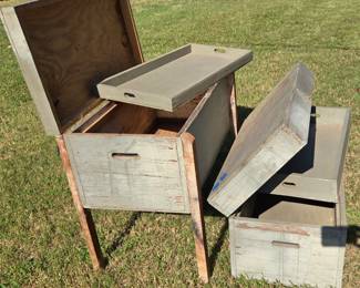 Work shop wood chests: previously used to store wood crafts but could be used for tools or other items.