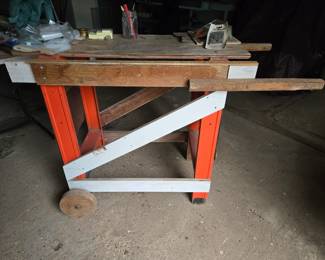 'HIRSH' Work Bench Legs Model TWX6 (33"H X 18"W) made into a work table base (with handles and 2 wood wheels to roll)