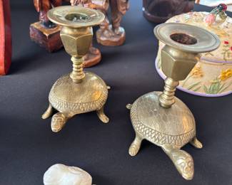 Brass turtle candle sticks