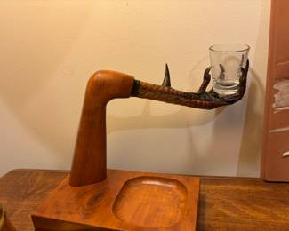 Handmade Wild Turkey shot glass holder made from turkey foot - with base/stand for whiskey bottle