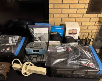 Cassette tape player/recorder, Sound machine, DVD player, assorted electronics