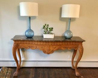 68"Long  Console Table w/Marble Top & Claw Legs