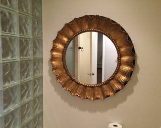 Large Gold Tone Fluted Mirror 32" Round