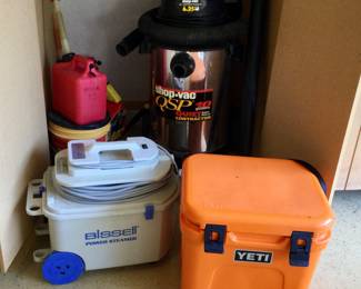Yeti Orange Cooler, Bissell Power Steamer, ShopVac 10 Gallon QSP  6.25HP