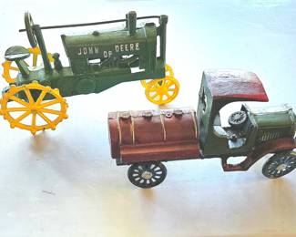 Vintage Cast Iron Tractor and Water Carrier