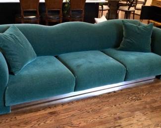 Mohair 104" Long Vintage Couch (2 available) w/Metal Kickboard