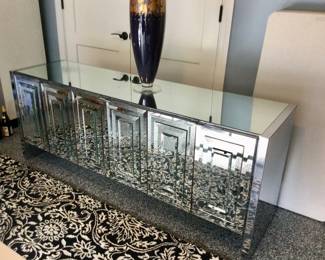 Mirrored Console w/Mackenzie-Childs 2.8 x 6ft Black Scroll Runner