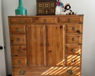 Vintage Henredon Distressed Pine Armoire w/14 Drawers 48 W x 18D x 62H