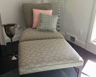 Extra Wide Lounge Chair w/Ottoman, Grey Tone on Tone Circle Pattern Upholstery