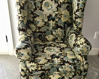 Wing Back Chair Black-Blue-White Floral