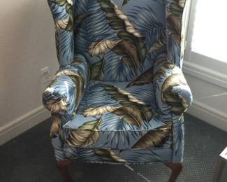 Wing Back Chair Fern Pattern Upholstery