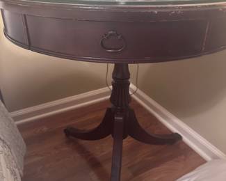 Antique round table with dresser and glass top
