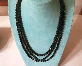 VINTAGE FRENCH JET BLACK FACTED GLASS BEADS EARRINGS