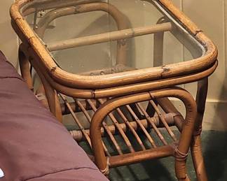 VINTAGE RATTAN SIDE TABLE