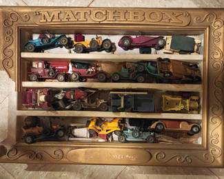 ANTIQUE STYLE MATCH BOX CARS WITH ORIGINAL DISPLAY 