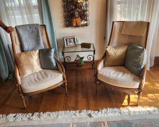 PAIR OF TALL CURVED BACK UPHOLSTERED LOUNGE CHAIRS BY TOMLINSON