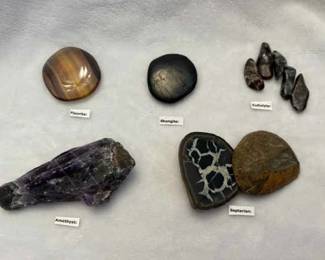 Fluorite, Shungite, Eudialyte, Amethyst, Septarian Stones