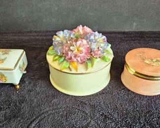 Vintage Enesco, Staffordshire Alabaster Trinket Boxes