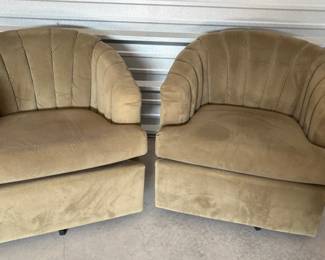 MCM Style Channel Back Swivel Club Chairs