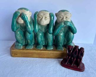 Vintage Ceramic Majolica 3 Wise Monkeys 