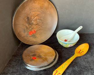 Oriental Wooden Bowl, Plates More