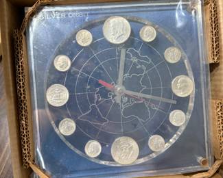Silver Orbit Coin Clock Vintage Marion Kay